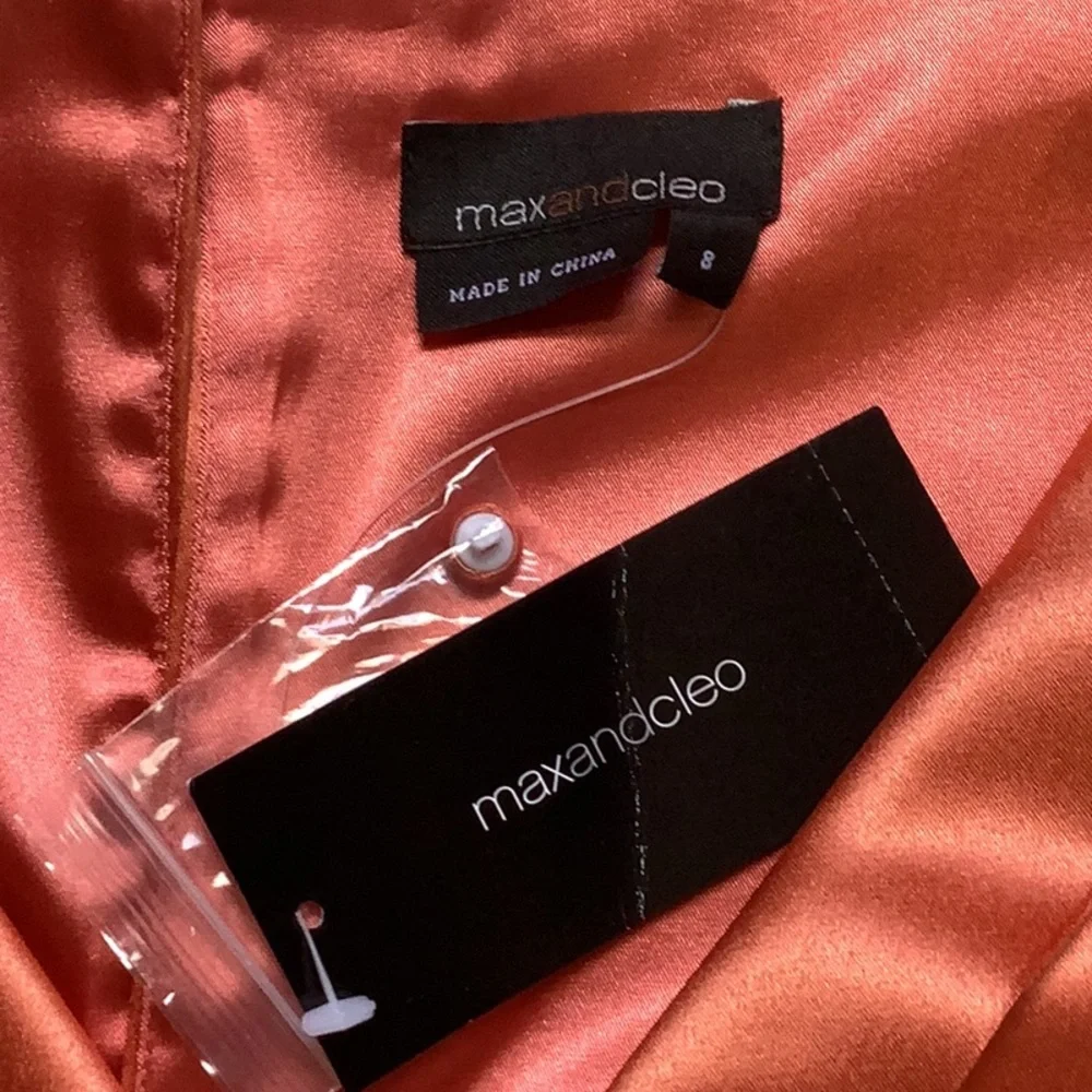 Max & Cleo Coral Satin Midi Dress - Picture 4 of 11